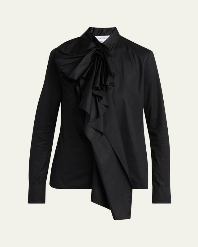 Draped Ruffle Cotton Poplin Blouse